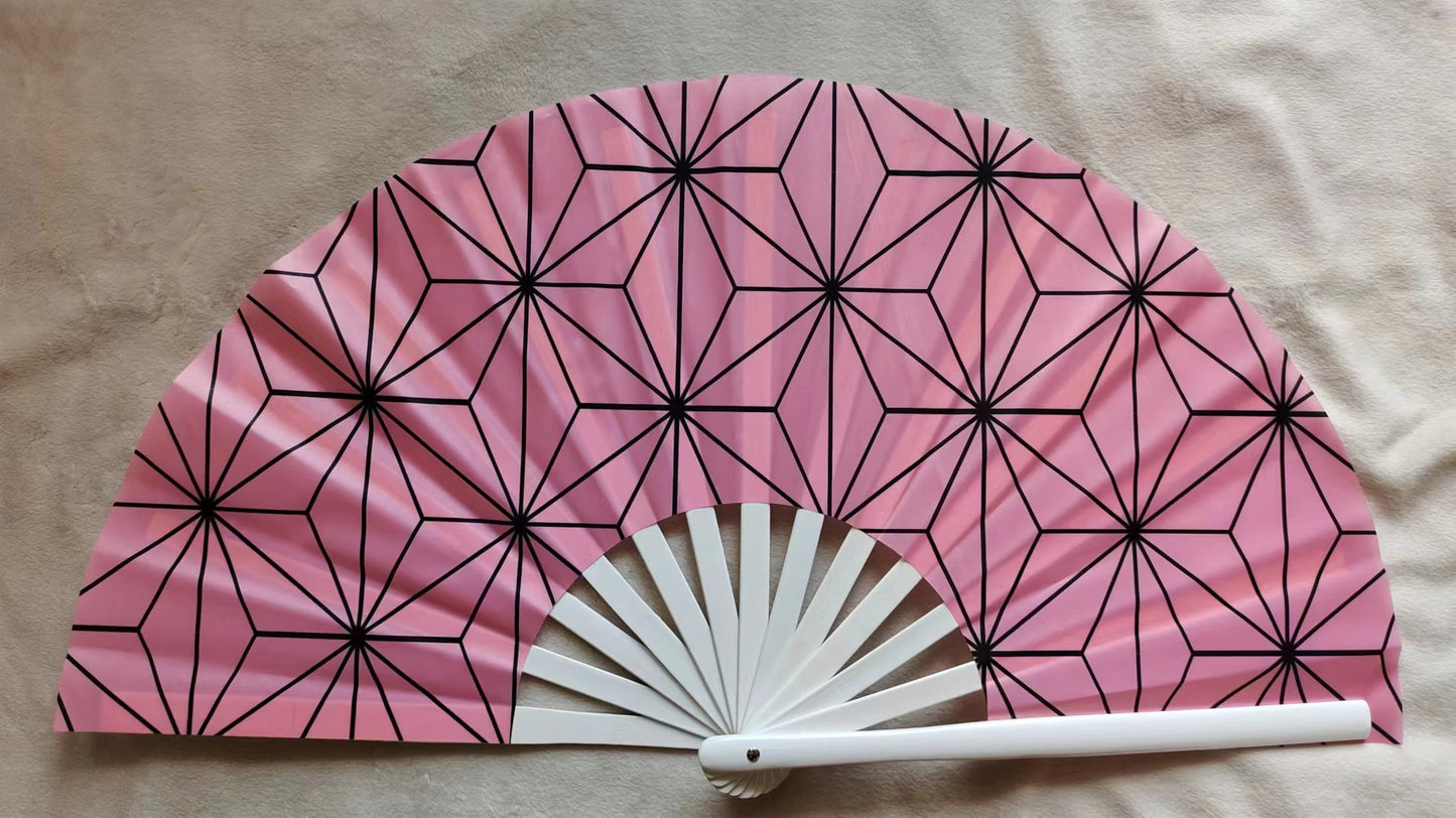 Anime Pink Hemp Leaves Design - Bamboo Folding Hand Fan