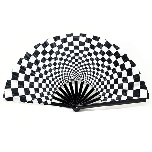 Checkered Black and White - Bamboo Folding Hand Fan