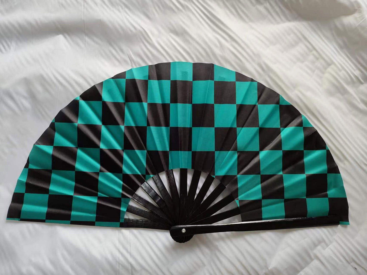 Green Checkers - Folding Hand Fan