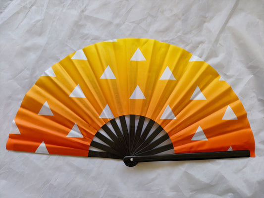 Anime Triangles Orange Design - Bamboo Folding Hand Fan