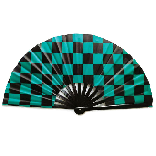 Japanese Green Checkers Pattern - Bamboo Folding Hand Fan