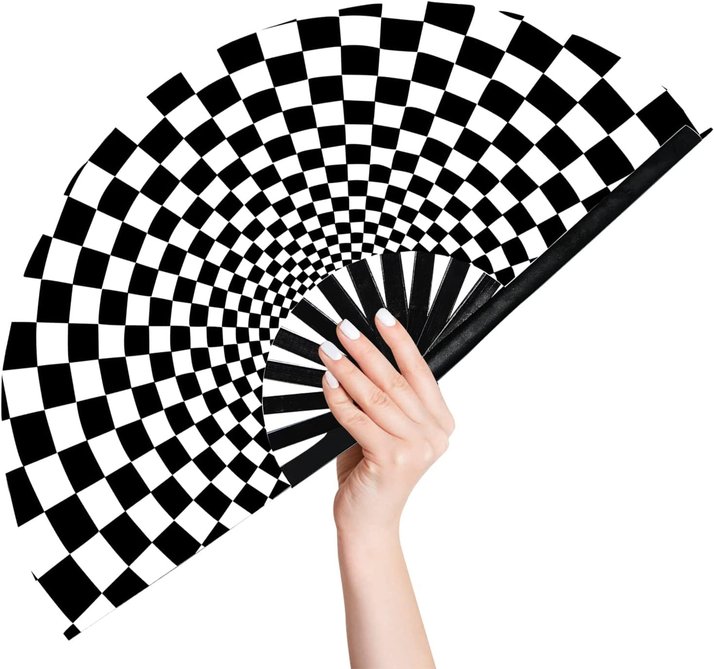 Checkered Black and White - Folding Hand Fan